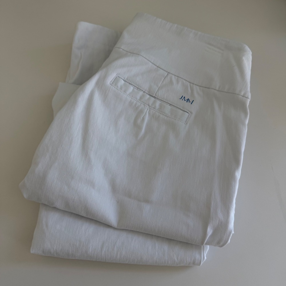 J.McLaughlin White Pull On Ankle Pants Size 8 Stretch Straight Leg Logo Slit Hem